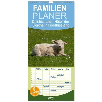 Familienplaner 2027 - Deichschafe - Hüter der Deiche in Nordfriesland mit 5 Spalten (Wandkalender, 21 x 45 cm) CALVENDO