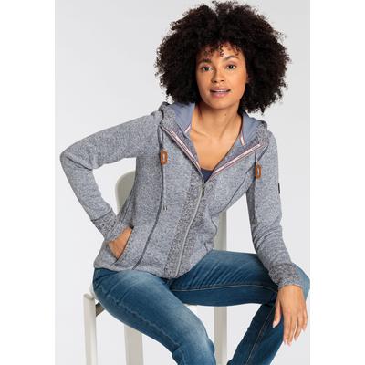 Kapuzensweatjacke KANGAROOS, Damen, Gr. 40/42, blau (graublau), Fleece, Obermaterial: 100% Polyester, kontrastfarbene Details, unifarben mit Farbeinsatz, figurbetont hüftbedeckend, angesetztes Bündchen, Sweatjacken, aus weichen Fleece im...