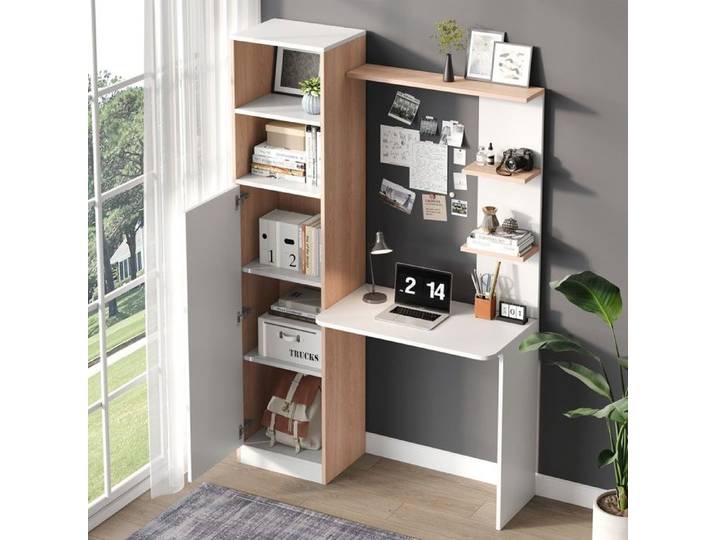 Bureau avec rangements avec placard et étagères ouvertes compacte FloraGrace