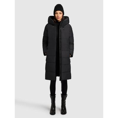 Steppmantel KHUJO "JILIAS5", Damen, Gr. L, schwarz, 100% Polyester, unifarben, regular fit knielang, eingesetzt elastischer Bund, Mäntel Steppmantel