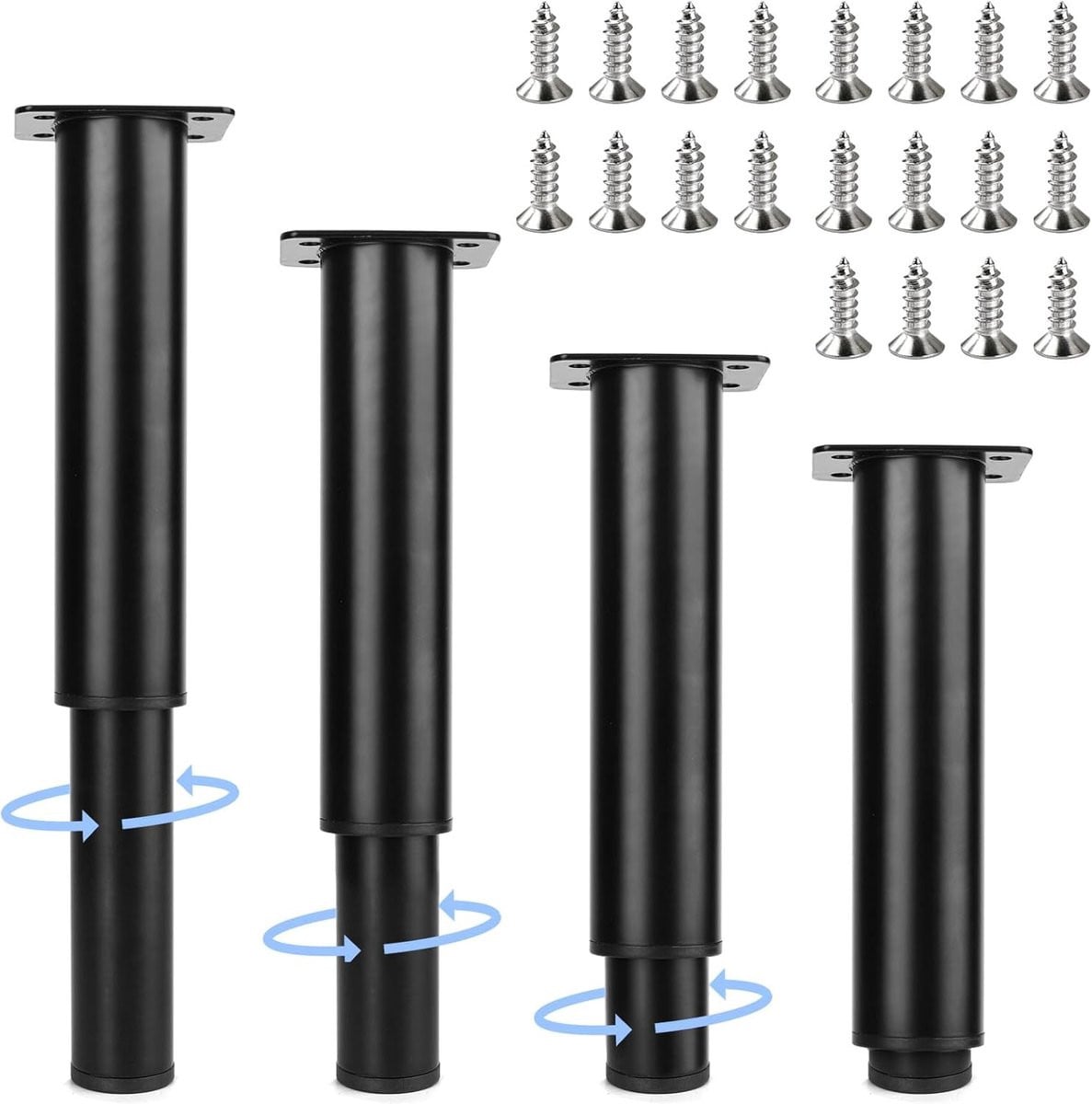 Verstelbare Meubelpoten 4 stuks - Zwart Staal, Hoogte: 18-32 cm