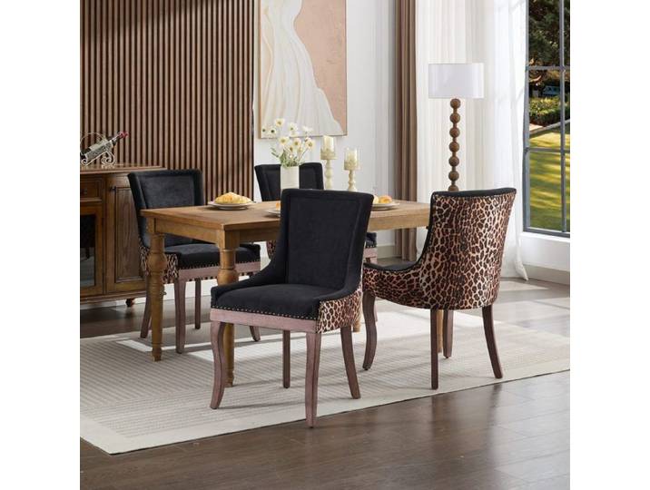 Chaise Salle A Manger Leopard Lot De 2 Siege Classique FloraGrace Pour Salle A Manger Pieds Reglables 56x58x71cm