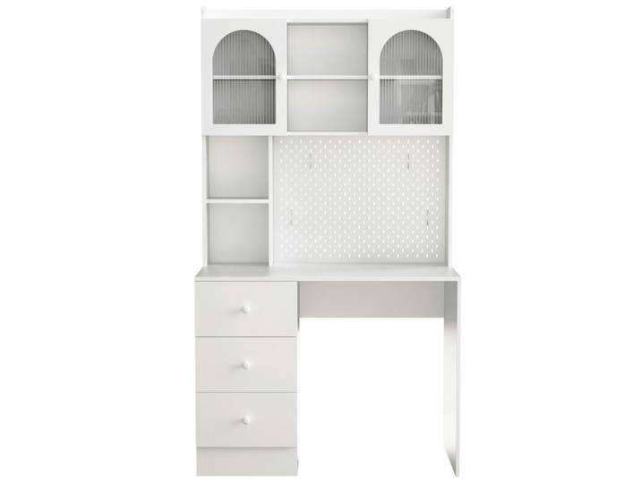 Gisaae Schreibtisch mit integriertem Schrank und Pinnwand 100x55x180 cm, Weiß, 100x180x55 cm, Büromöbel, Schreibtische, Schreibtische
