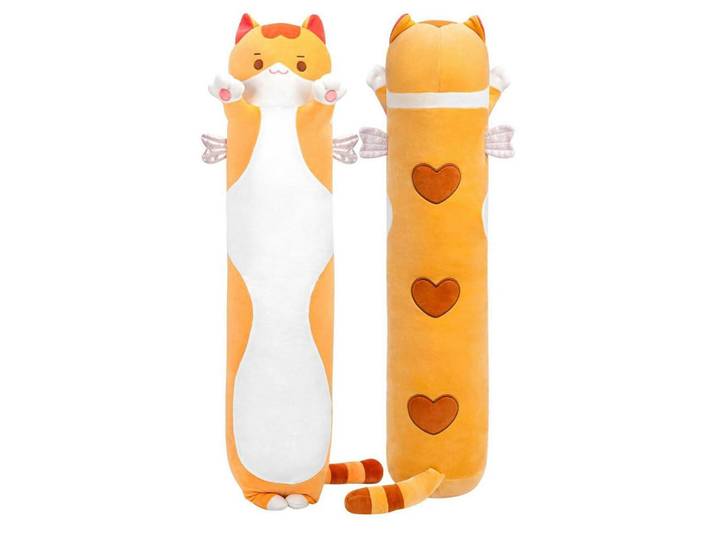 Plüschkissen Katze orange, 110 cm lang als Spielzeug, Orange, 23x42 cm, Spielzeug, Kuscheltiere