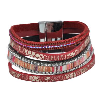 Armband STEUER "Velour rot 4-reihig", rot, Armbänder, Damen, 19cm, Metall, glänzend, Armband