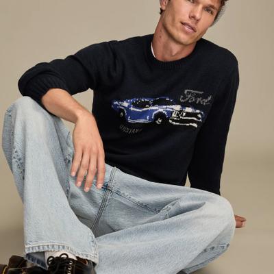 Lucky Brand Mustang Sweater -Men's Clothing Tops Sweaters in Cadet Navy, Size S