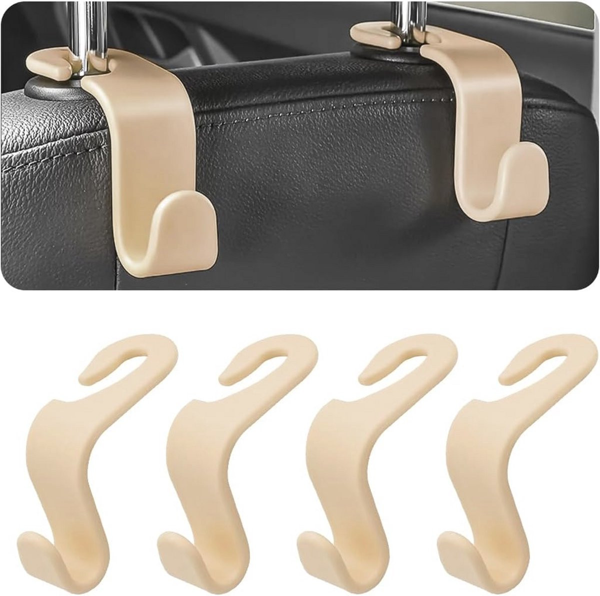 Set van 4 auto hoofdsteun haken voor het ophangen van tassen, kleding en accessoires