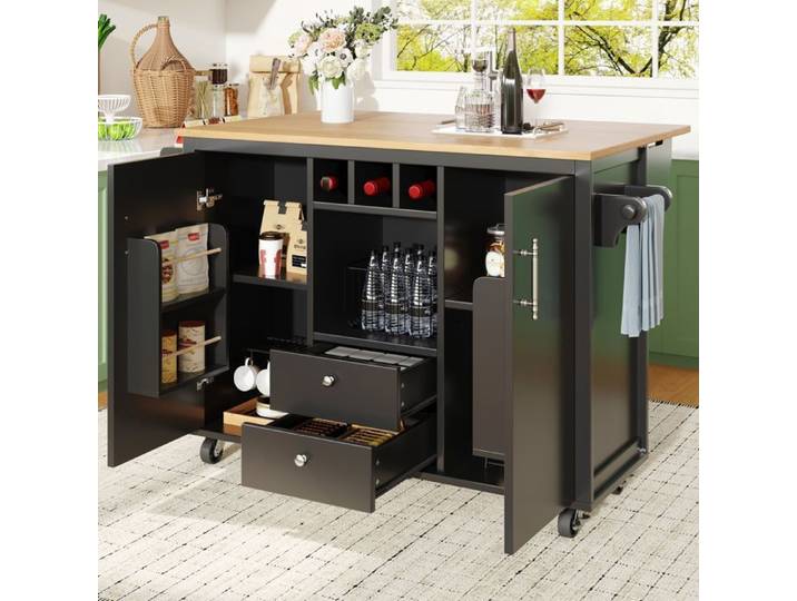 Armoire à buffet 120 x 73 (45) x 92 cm Armoire à cuisine Carrousse de cuisine et plaque de travail rabattable avec porte-serviettes