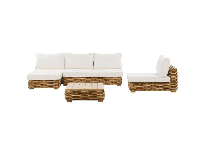 LOUNGE-SET 4-Sitzer Rattan natürlich linksseitig modular Varallo