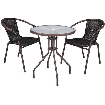 3-tlg. Bistroset Balkon Stuhl Tisch Set Braun