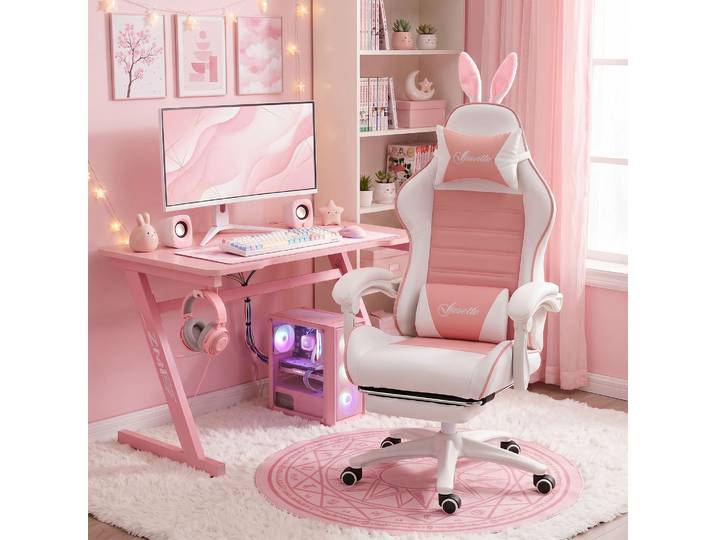 Vinsetto Chaise Gaming Rose Support Lombaire Repose-pieds Ajustable