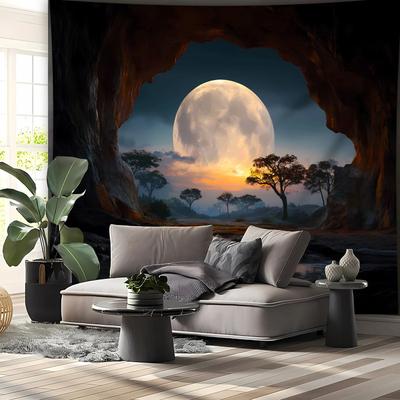 Uplift Essentials Tranquil Cave Forest Moon Scenery Tapestry Dreamy Nature Landscape Wall Art For Home Decor 90.6 In X 59.1 In