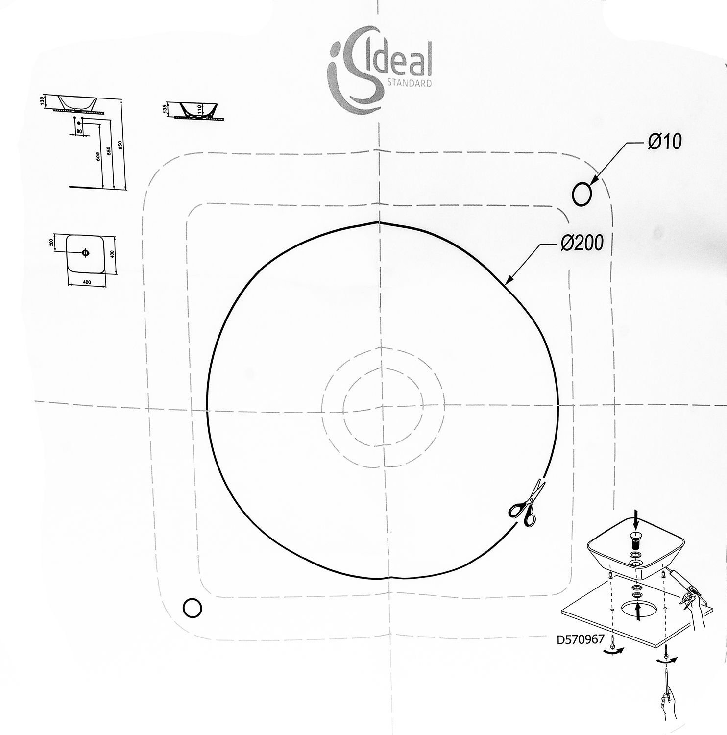 Ideal Standard out template for Connect Air top tray 40 x 40 cm VV2401290523