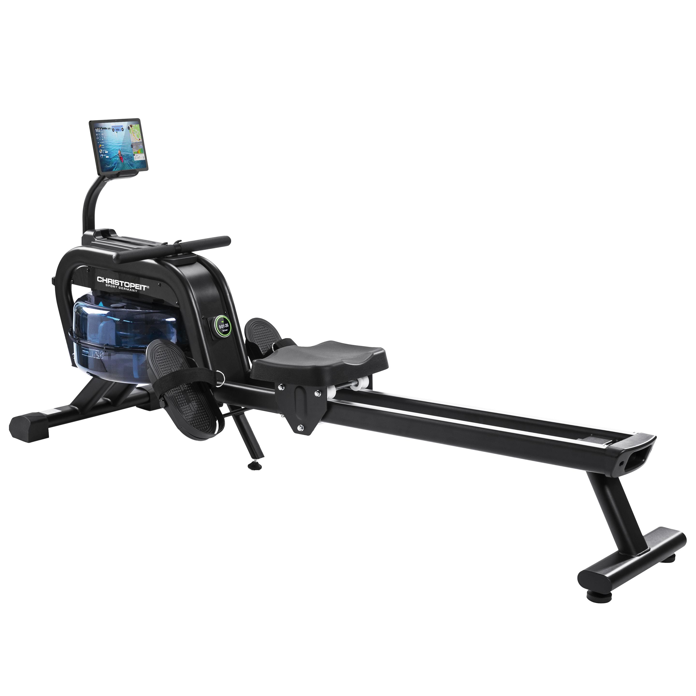 Christopeit Wasserrudergerät WP 2000 - 3-in-1 Widerstandssystem (Wasser, Magnet, Zugstärke), 20 L Wassertank, 16-stufige Magnetbremsung, LED Smart Control, Kinomap-kompatibel, Ergonomischer Komfortsitz, Transportrollen, Belastbar bis 120 kg