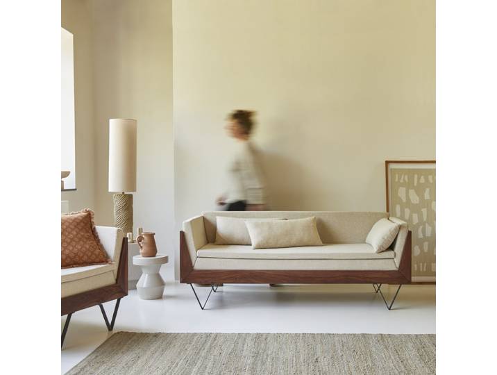 Sofa aus massives Palisanderholz Metric - Beige - Fabric