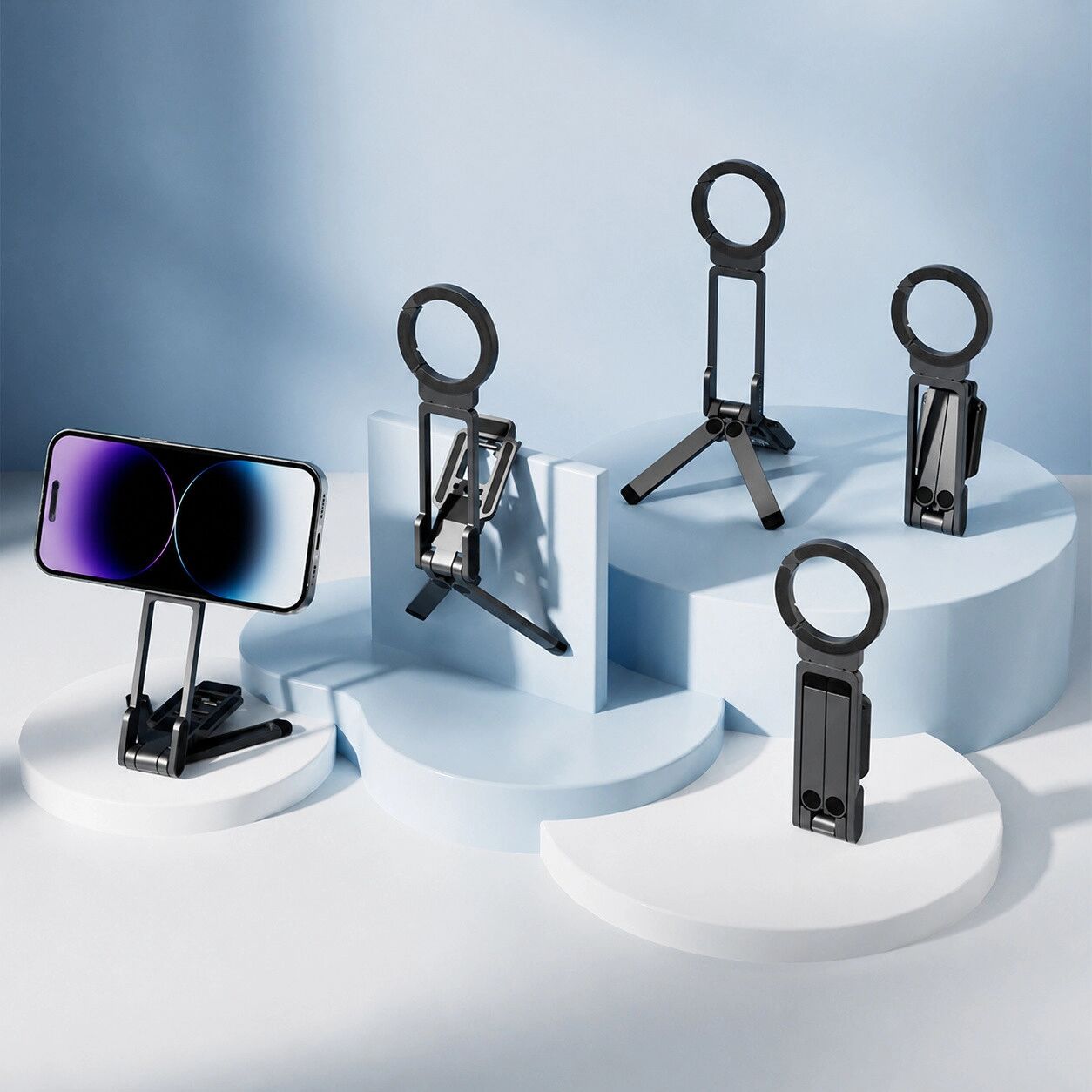 INF MagSafe-Telefonhalterung, faltbares 180°-Tischstativ mit Zubehörerweiterung auf der Rückseite