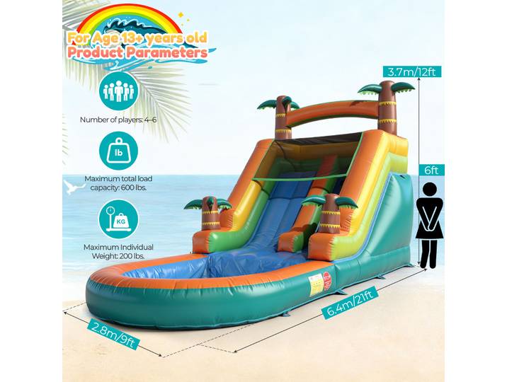 Structure gonflable commerciale 6,4 m 100 % PVC avec toboggan aquatique et souffleur 950 W pour enfants et adultes - Aire de jeux pour enfants