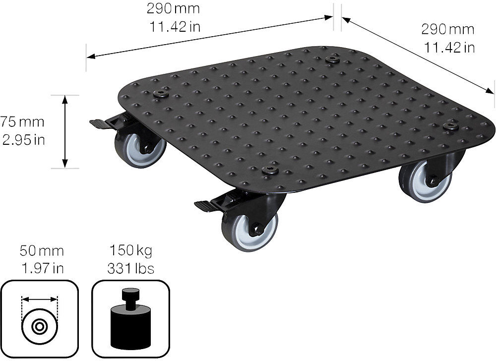 Pflanzenroller Alu ALASKA, Tragfähigkeit 150 kg, LxB 290 x 290 mm, schwarz Wagner
