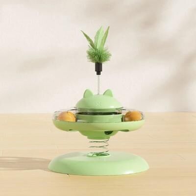 Uplift Essentials Interactive Turntable Cat Track Ball And Treat Dispenser green