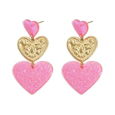 Paar Ohrhänger ADELIA´S "LIVAYA", Damen, Gr. Damen, Edelstahl, pink (rosa), Ohrringe, modisch inszeniert durch glitzernde Herzen mit Gesichtsmotiv