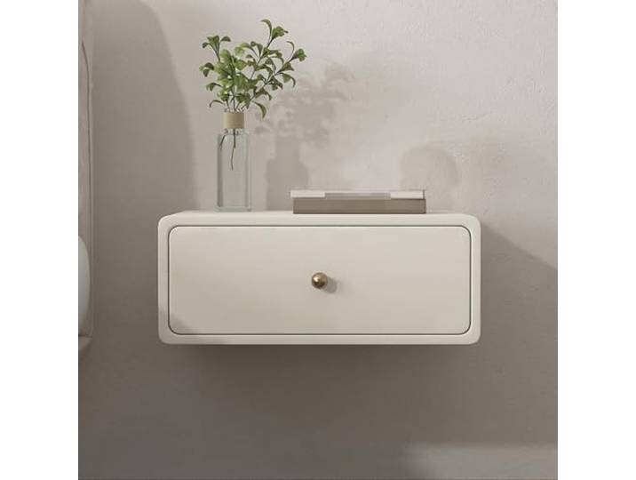 Nachttisch, An der Wand montiertes Nachttischregal(Off white,50x40x20cm)