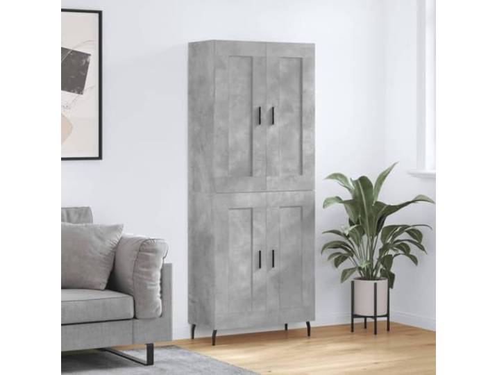 HEFZGDB Weißes Highboard fürs Wohnzimmer - Highboard aus Holzwerkstoff mit Stauraum - Stilvolles mit Eisenbeinen - Modernes mit Wandhalterung in Betongrau 69,5x34x180 cm