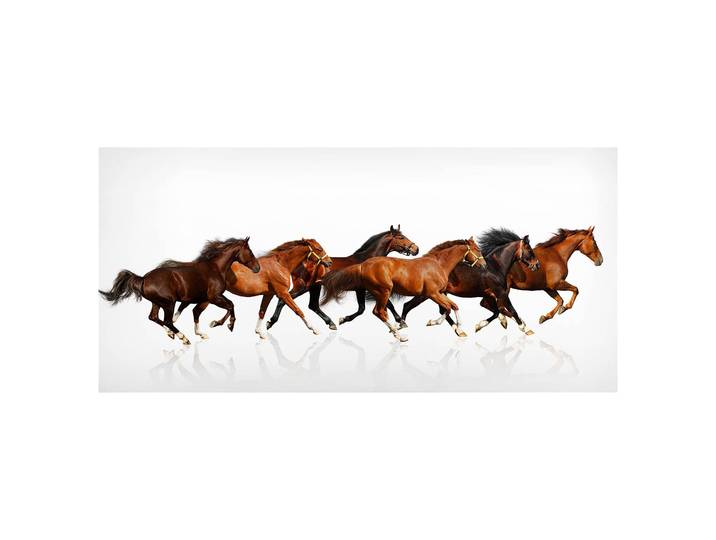 Tableau magnétique Troupeau de chevaux Acier verni et film vinyle Œillets de suspension à l'arrière Marron 78 x 37 x 2cm