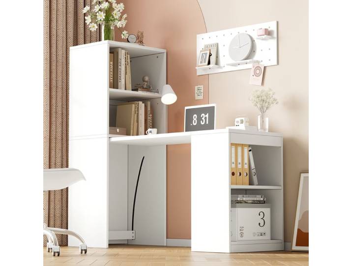 Bureau rangements table pliante multifonctionnelle quatre compartiments de rangement blanc