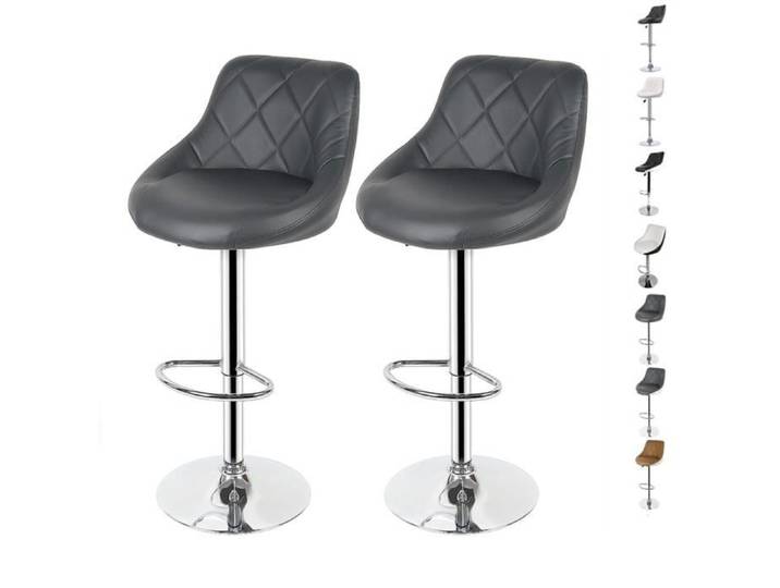 Tabouret de Bar - HSTURYZ - Lot de 2 - Siège Bien Rembourré - Simili-Cuir Réglable - Gris