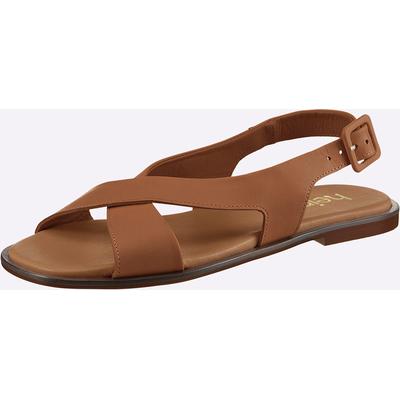 Sandale HEINE, Damen, Gr. 39, braun (cognac), Leder, Schuhe Sandale