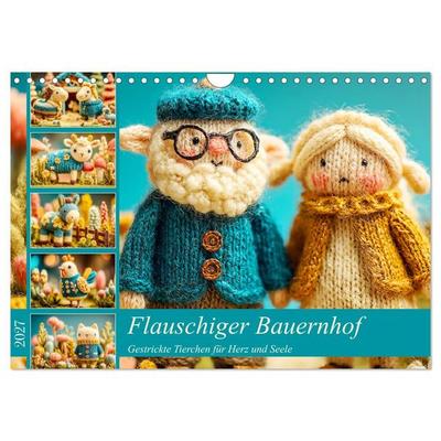 Flauschiger Bauernhof. Gestrickte Tierchen für Herz und Seele (Wandkalender 2027 DIN A4 quer), CALVENDO Monatskalender