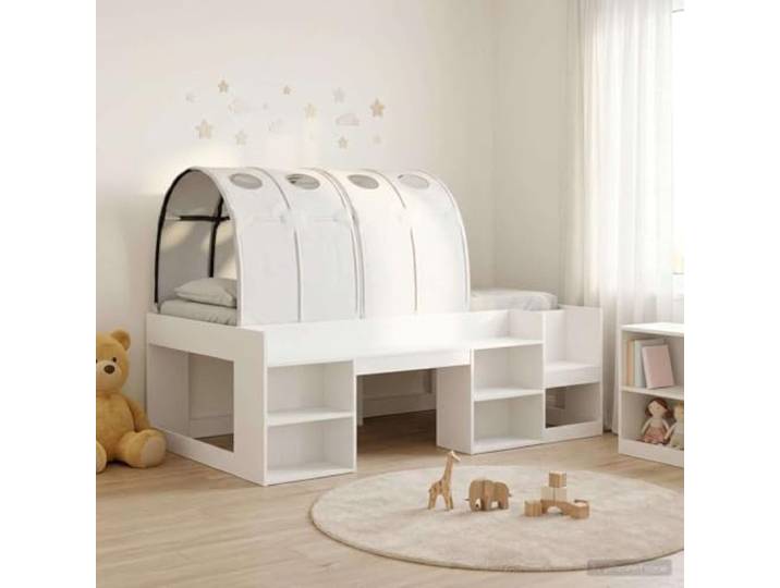 RJPLMFV Bettgestell mit Tunnel, 3-teilig, Holz, Weiß Mit Leiter, Lattenrost inklusive, platzsparendes Design, für modernes Schlafzimmer oder Studio