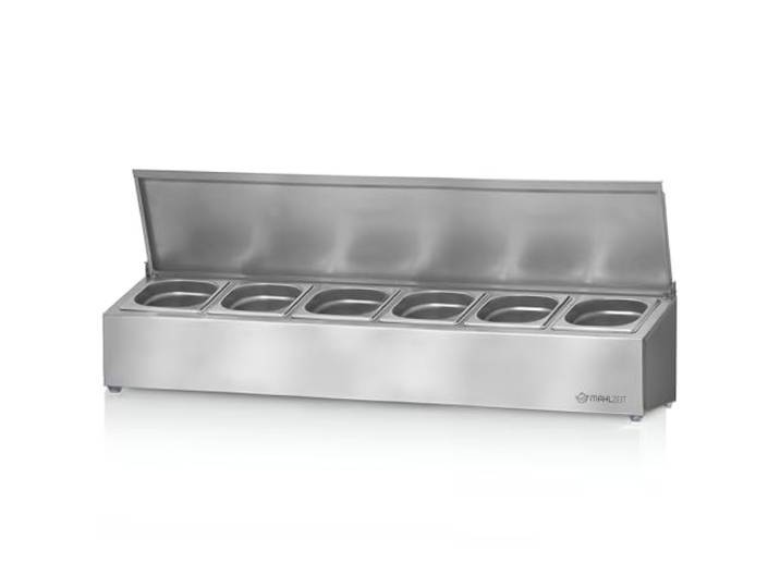Mahlzeit Edelstahl Zutatenbehälter 1/6 GN Catering Behälter mit Gummifüßen Cocktail Zutatenbehälter Bar für Gastro, Küche, Pizza Station, Buffet Zubehör, Salatbar (6 x 1/6 GN Behälter)