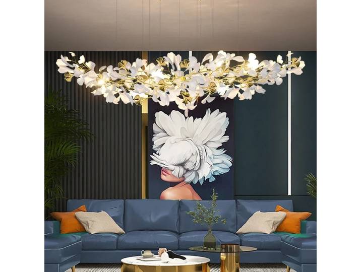 Lustre nordique de luxe en céramique et acrylique en forme de feuille de Ginkgo, luminaire suspendu pour la décoration de la maison, salon, salle à manger, chambre à coucher