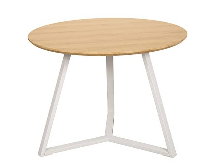 DRW Runder Esstisch aus Naturholz und Metall, in Natur und Weiß, 120 x 75 x 3 cm