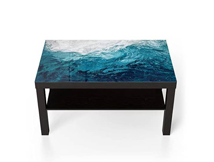 DEQORI Glastisch schwarz groß 90x50 cm Motiv Blick durch Wellen ausgefallener Beistelltisch aus Glas Hochglanz Couchtisch fürs Wohnzimmer moderner Couch Tisch mit Design