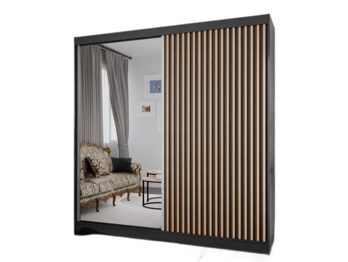 Sepro Meble Schrank Schwarz Mit Lamellen Und Spiegel Lamellen Craft Gold 200 cm, 200x215x61 cm, Schlafzimmer, Kleiderschränke, Schwebetürenschränke