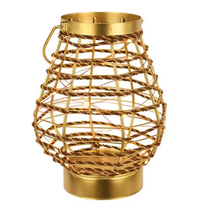 Windlicht I.GE.A. "LED-Laterne aus Metall Kordel", transparent (goldfarben), B:16cm H:20cm, Metall, Kerzenhalter, Windlicht, Windlicht Kerzenlaterne Gold Tischdeko Lichterkette