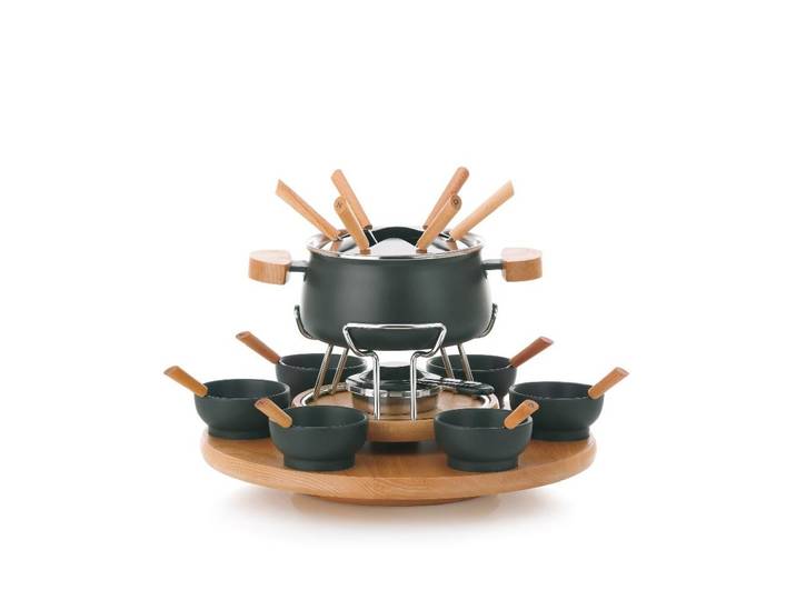 KELA Fondue Natura 23 Teile , schwarz, H:25,5cm Ø:39cm, Fondues, Holzart: Buche (Polen), Fondue