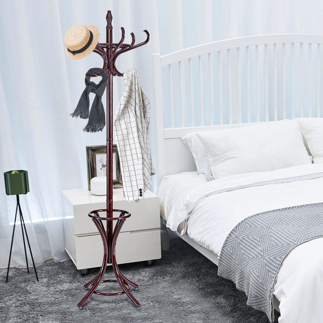 costway Solid Wood Freestanding 12 - Hook Coat Rack Reddish Brown 186cm H X 51cm W X 51cm D