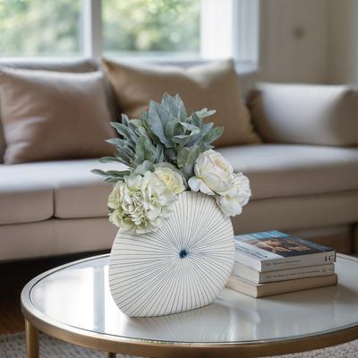 Sagebrook Home Round Shell Ceramic Flower Vase for Living Room Table Decor