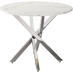 STILVORA Esstisch aus MDF in Weiß/Silber, rund 80 cm, Marmoroptik, verchromte Beine