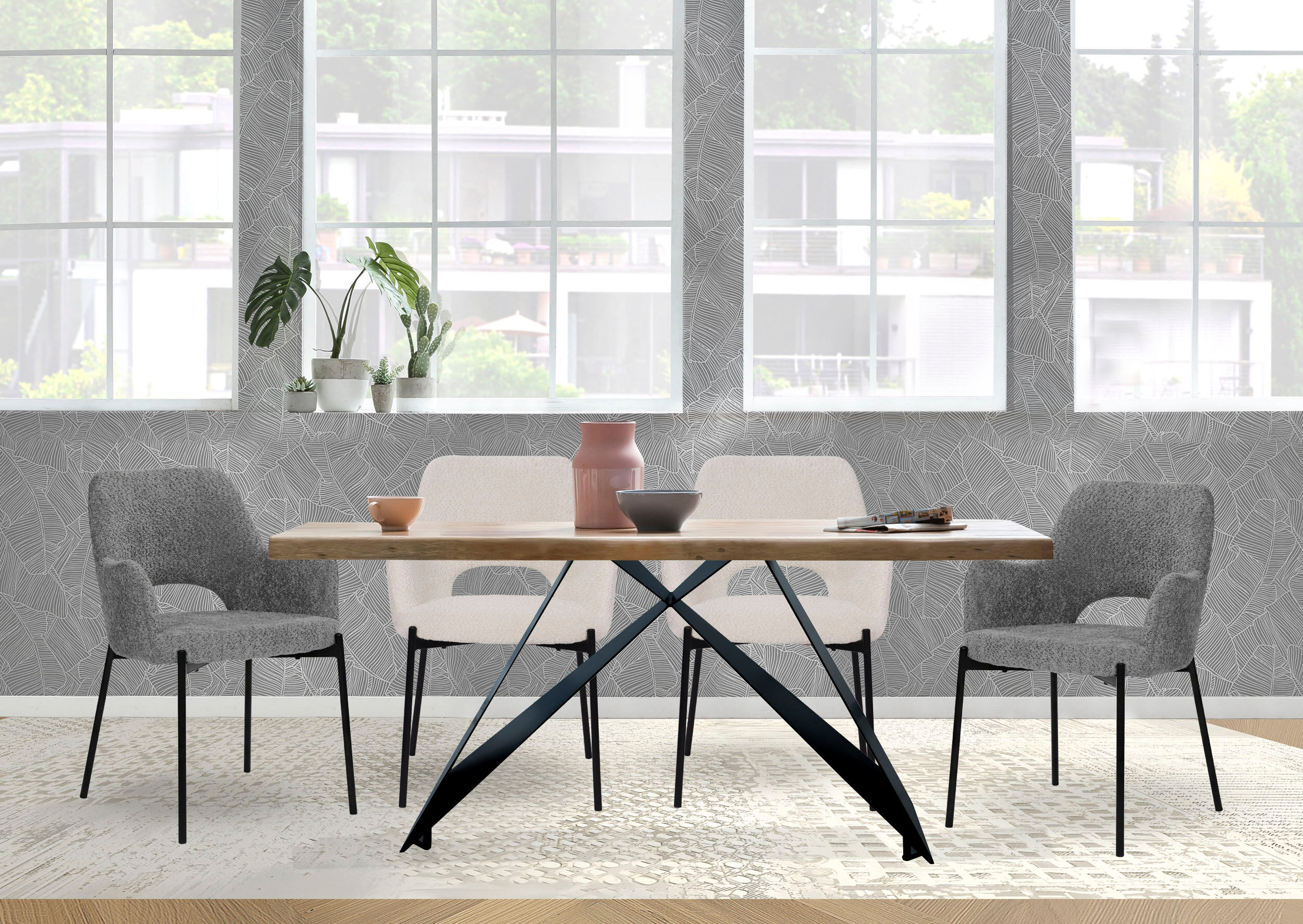 Esstisch SIT "Conwy aus Akazie massiv mit Baumkante & Cross-Base-Gestell", braun (natur, schwarz, schwarz, natur), B:240cm H:77cm T:100cm, Akazie, Metall (Eisen), Tische, Esstisch, 56 mm starke Akazienplatte mit natürlich gewachsener Baumkante natur, schw