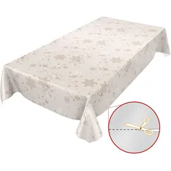 Weihnachtstischdecke Wachstuch Weihnachten Schneeflocken Beige abwischbar Wachstuchtischdecke - 260 x 140 cm, Schnittkante