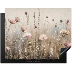 HERDABDECKPLATTE Blumen - Beige - Trockenblumen Induktionsmatte 77x59 cm