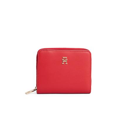 Geldbörse TOMMY HILFIGER "TH ICON MED ZA FLAP", Damen, rot, Lederimitat, Kleinlederwaren, Damen Geldbeutel, Portemonnai mit edlem TH-Logoemblem