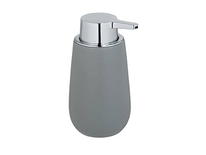WENKO Seifenspender Mod. Badi, nachfüllbarer Flüssigseifenspender aus hochwertiger Keramik mit Matter Oberfläche, Pumpkopf aus robustem Kunststoff, Füllmenge 320 ml, 9,5 x 16 x 8 cm, Grau