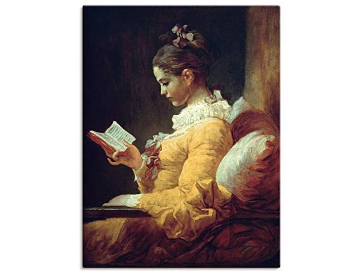 ARTLAND Wanddeko Leinwand Bilder Wandbild Frau Buch Ruhe Lesendes Mädchen 1776 Rokoko Renaissance Jean Honoré Fragonard T7OO