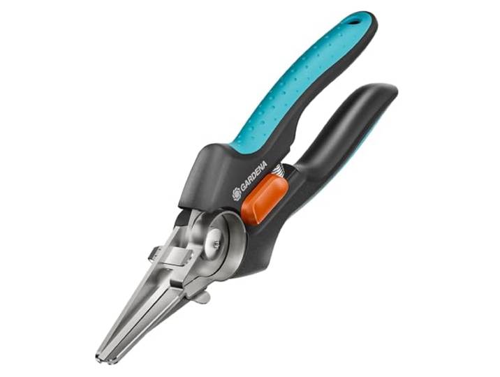 Gardena GripCut : Ciseaux de récolte en acier inoxydable avec fonction de préhension astucieuse\, coupe avec précision et maintient l'herbe coupée\, lame de 45 mm\, avec blocage à une main (12213-20)
