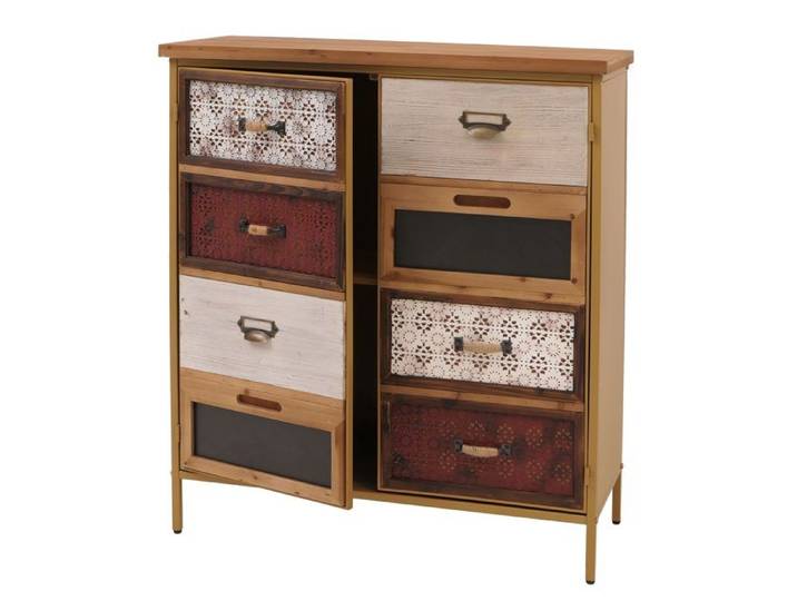 Commode de pharmacien MCW-O79 aspect vintage shabby 94x80x35cm rouge/bleu